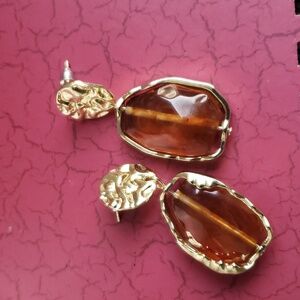 Amber Colored Resin Dangle Earrings. New
